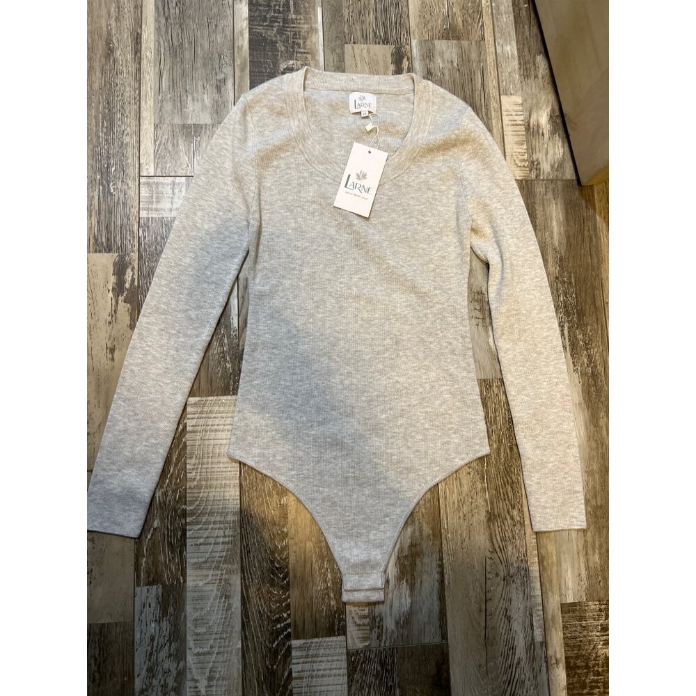 LARNE Wool Knit Bodysuit for Women, Long Sleeve One Piece Thong, Sexy Scoop Neck